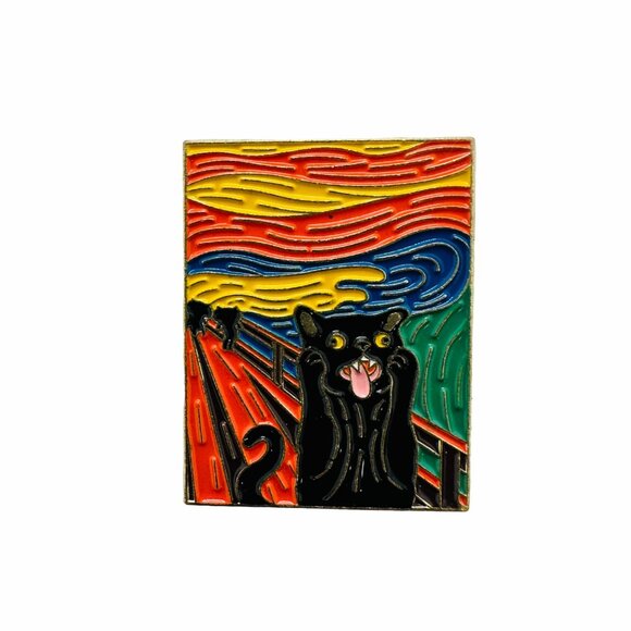 ✨Oz Scream black Cat Enamel Lapel Pins Cute Black Cat Van Gogh Art Brooch New✨ - Picture 4 of 5